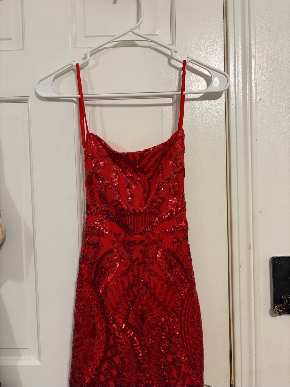 Red Sequin Spaghetti Strap Dress size xs only worn once